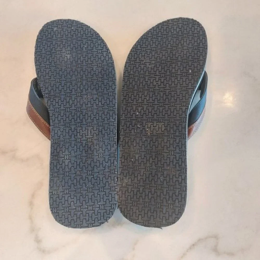 Tommy Hilfiger Drake-T Men's Flip Flops Flat Sandals Cognac Faux‎ Leather Sz 12
